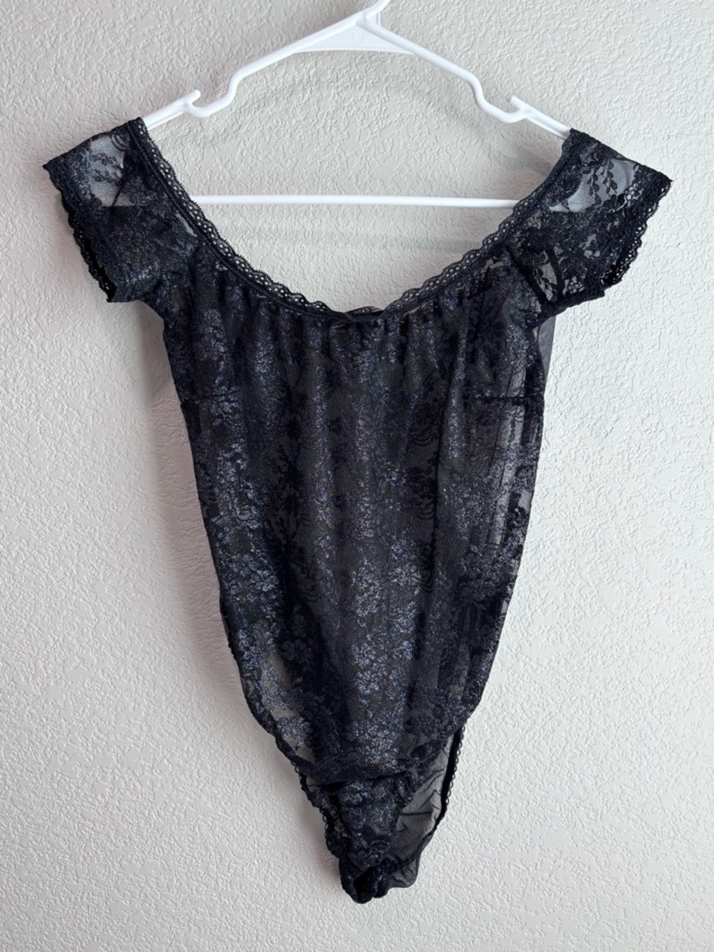 Victoria's Secret Metallic Shimmer Floral Lace Bodysuit Black Medium